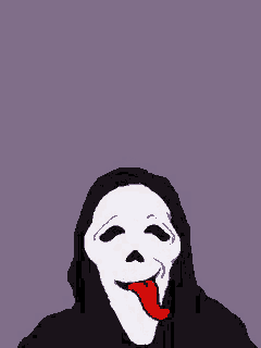 a cartoon drawing of a scream mask with its tongue out .