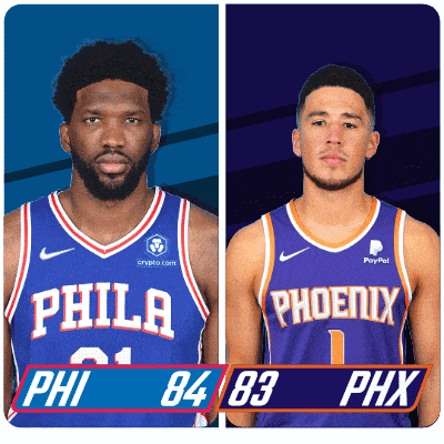 a philadelphia basketball player and a phoenix basketball player are shown
