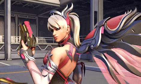a video game character with wings holding a gun