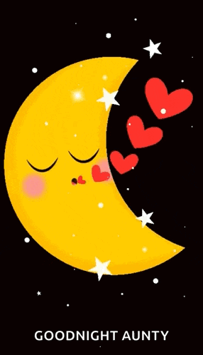 a cartoon illustration of a crescent moon with red hearts coming out of it .