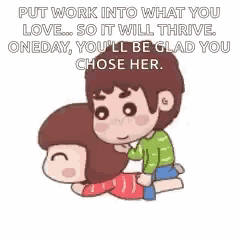 a cartoon of a boy and a girl hugging each other .