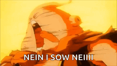 a cartoon of a man with his mouth open and the words nein i sow neiii