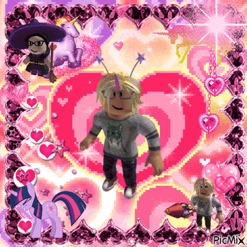 a picture of a roblox character with a unicorn and a witch