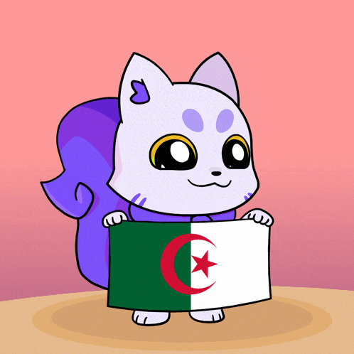 a cartoon cat is holding a flag with a crescent moon and a star on it