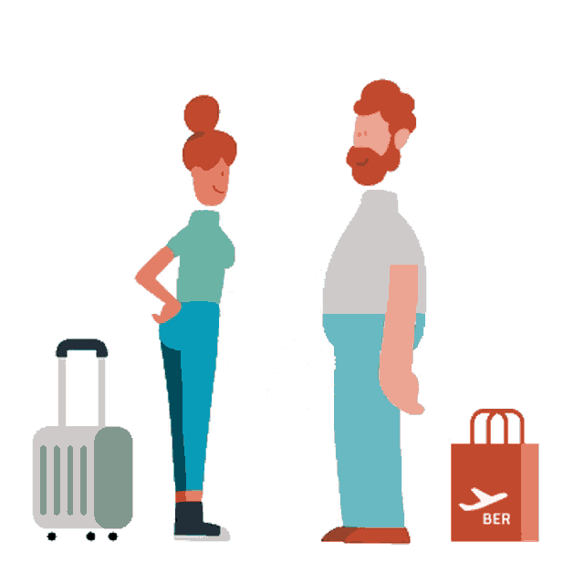 a man and a woman are standing next to each other with a bag that says ber