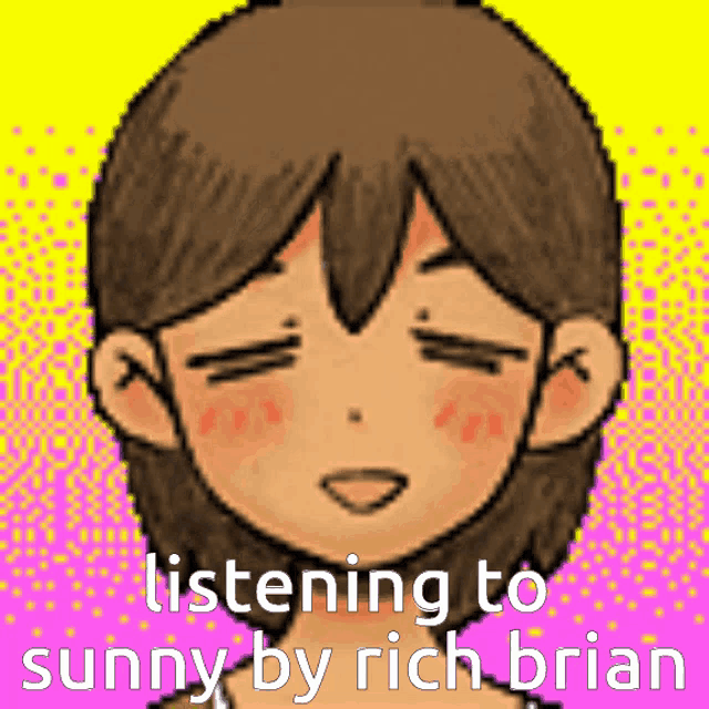 a pixel art drawing of a boy with the words listening to sunny by rich brian