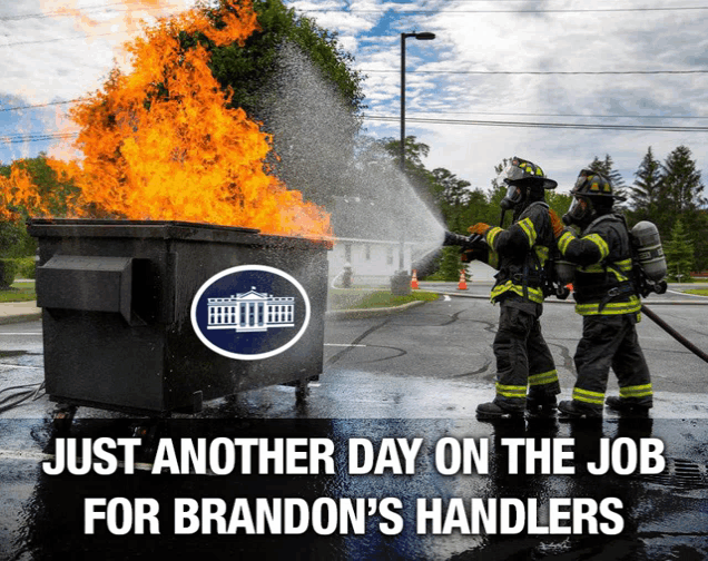 two firefighters are spraying water on a dumpster on fire