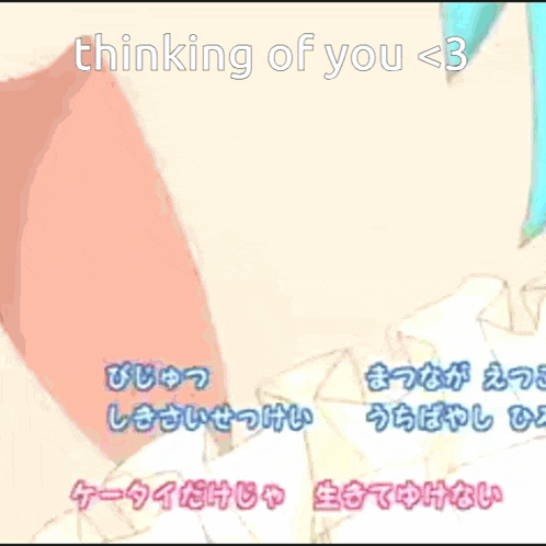 a picture of a girl with blue hair and the words " thinking of you < 3 "