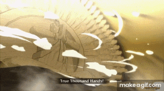 a drawing of a person with the words " true thousand hands " on the bottom