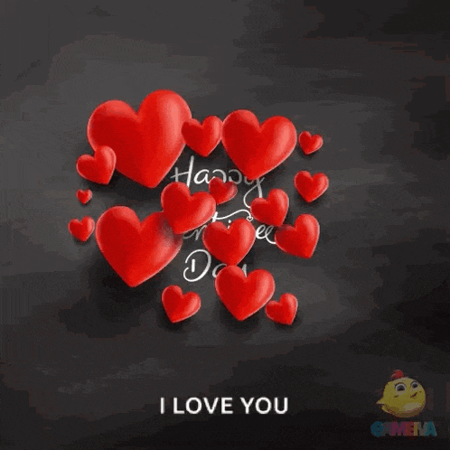 a happy valentine 's day greeting card with red hearts