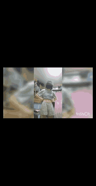 a blurry picture of a person in a room with the words inshot at the top