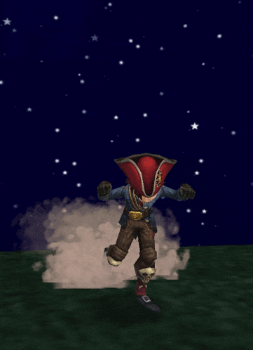 a cartoon character wearing a pirate hat is dancing in the snow