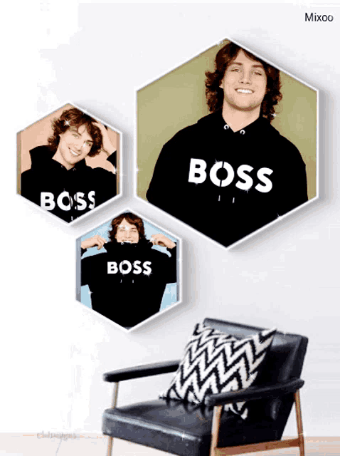 a picture of a man wearing a black boss hoodie