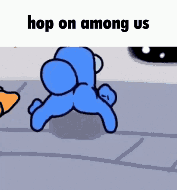 a cartoon of a blue among us character dancing on the floor .