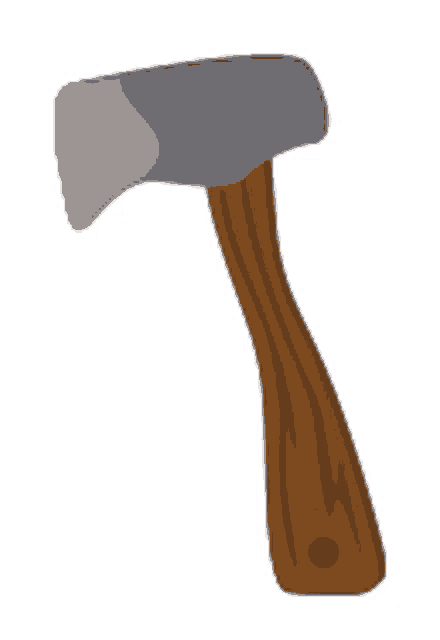 a cartoon drawing of an axe with a wooden handle on a white background