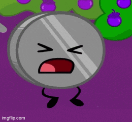 a cartoon character with a face and legs is standing on a purple surface .