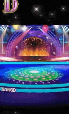 a cartoon drawing of a stage with the word angd on the bottom