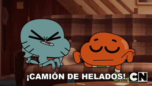 gumball and darwin from the amazing world of gumball sit on a couch in a cartoon network ad