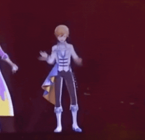 a group of people are dancing on a stage in front of a blue background