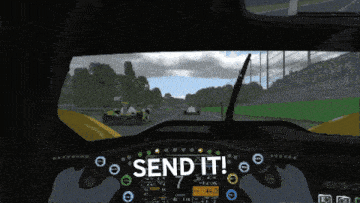 a screenshot of a video game with the words send it above the steering wheel
