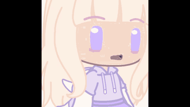 a drawing of a girl with blonde hair and a purple hoodie