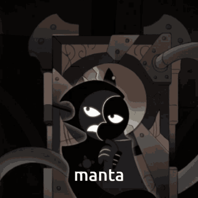 a cartoon character with manta written on the bottom right