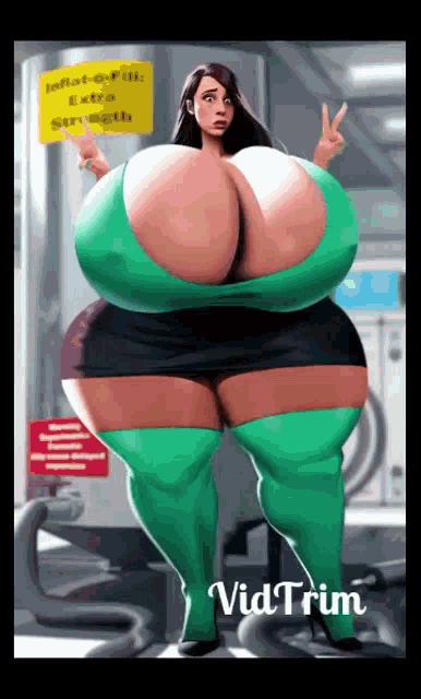 a cartoon of a woman with very large breasts and a sign that says " extra strength "