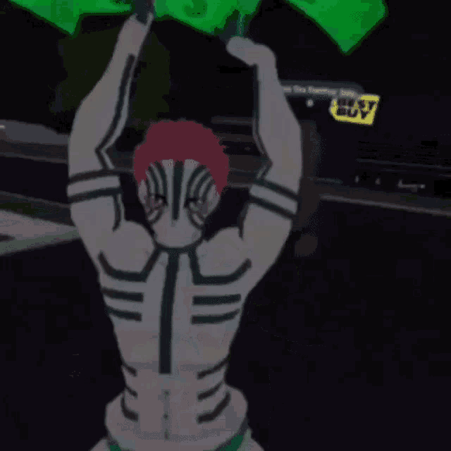 a cartoon character is holding a bunch of green money .