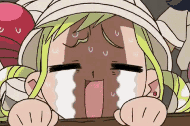 a cartoon character is crying with her eyes closed