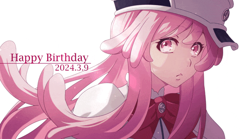 a drawing of a girl with pink hair and the words happy birthday 2022.3.9