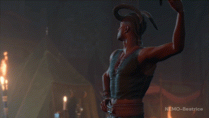 a man in a devil costume is dancing in a dark room with a candle in the background .