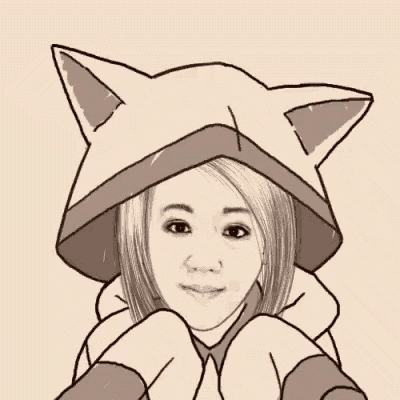 a black and white drawing of a girl wearing a cat ear hoodie .