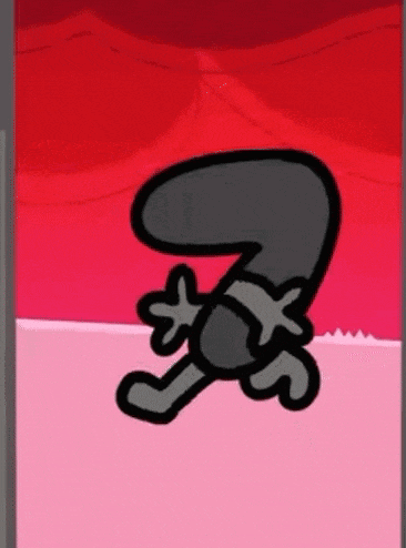 a cartoon character is doing a handstand in front of a red background .