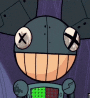 a close up of a cartoon character 's face with an x on the eyes