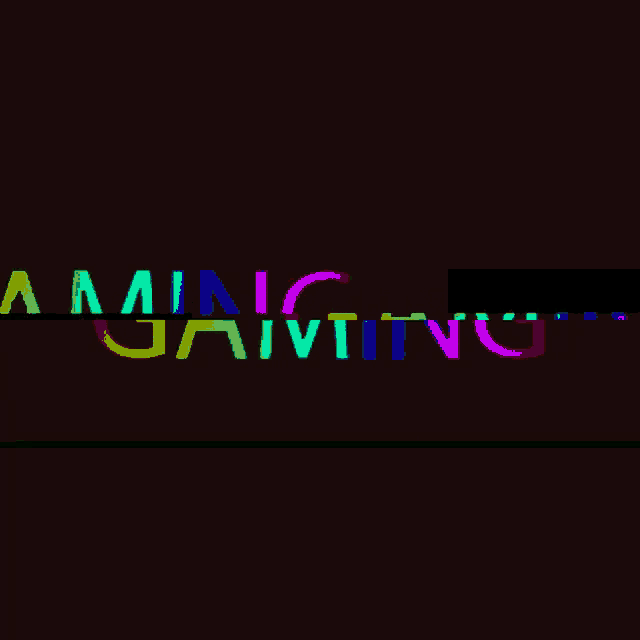 the word gaming is displayed in rainbow colors on a black background