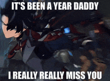 a meme of a video game character that says it 's been a year daddy i really miss you .