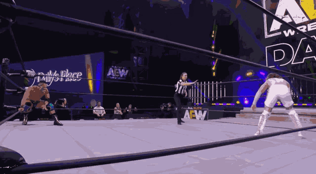 a wrestler in a ring with a sign that says daily place