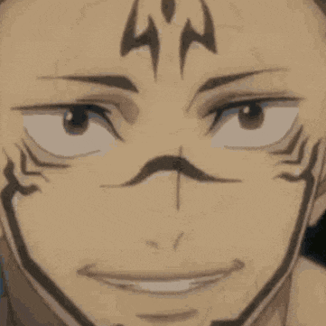 a close up of a man 's face with a tattoo on it .