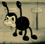 a black and white cartoon ant with a very angry face is standing on a tiled floor .