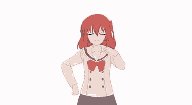 a cartoon girl with red hair and a bow tie is giving the middle finger .