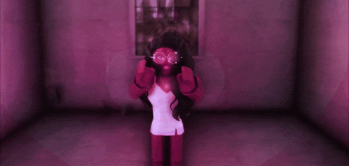a girl in a pink dress is standing in front of a window