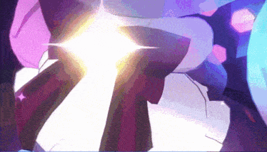 a purple and white animated background with a glowing light coming out of it