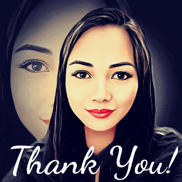 a picture of a woman with the words thank you written below it