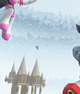 a video game character is flying in the air
