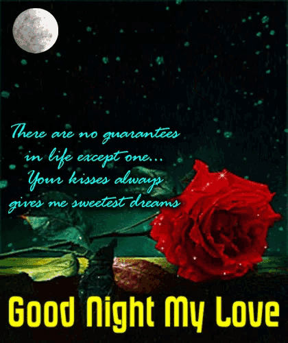 a good night message with a rose and hearts