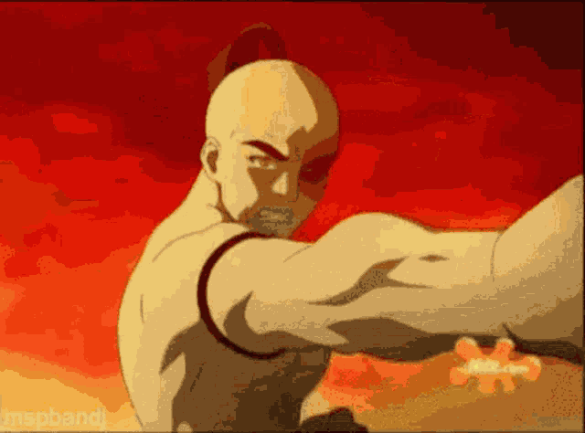 a man with a ponytail is standing in front of a red background with a nickelodeon logo in the corner