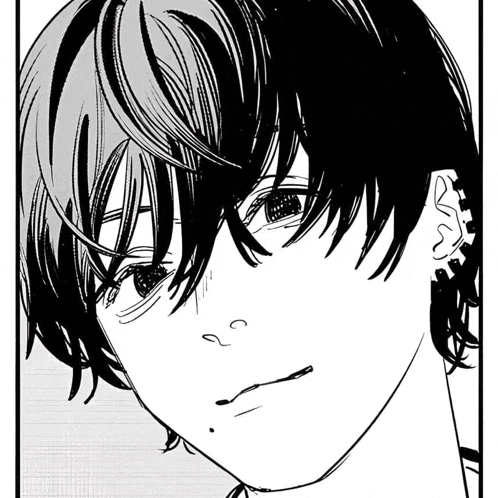 a black and white drawing of a person 's face with a piercing in their ear