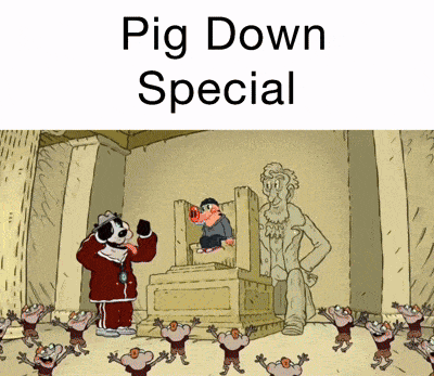 a poster for pig down special shows a statue of lincoln