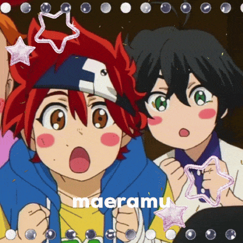 a couple of anime characters with the word maeramu written on the bottom