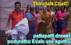a man in a red shirt is standing in front of a group of women with a caption that says " thiruda chat "